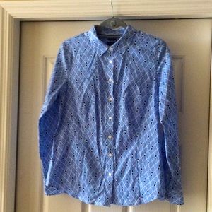 Talbots blue button long sleeve blouse, 10